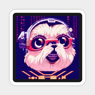 Cutest Shi tzu as anime retrowave Magnet