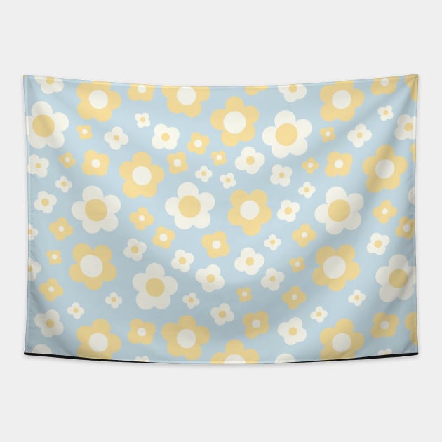 pastel blue groovy retro y2k 2000s big pastel flower power 1960s 60s 70s danish aesthetics coconut girl ditsy daisies Tapestry by blomastudios