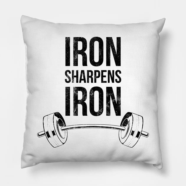 Iron Sharpens Iron Weightlifting God Weights Scripture Lifting Bible Verse Faith Proverbs Psalm Christian Religion Pillow by Shirtsurf