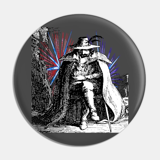 Guy Fawkes Vintage Illustration With Colored Fireworks Pin by taiche