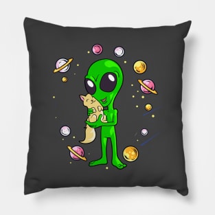 Alien and Cat Lover Galaxy Space Funny Alien Humor Cute Cat Pillow