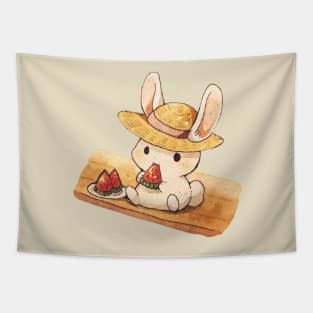 Rabbit eating watermelon Tapestry