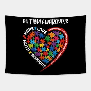 Autism Awarness Month Puzzle Piece Heart Tapestry