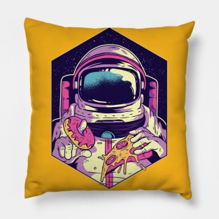 Astronaut Eating Donuts and Pizza in Space Artwork Pillow