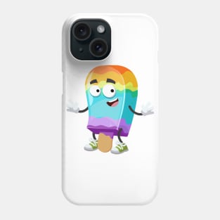 cartoon happy rainbow colors ice cream on a stick mascot smiling Phone Case