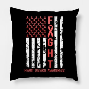 Heart Disease Awareness February USA Flag Ribbon Pillow