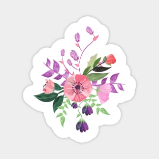 Painted Pink and Purple Flowers Magnet