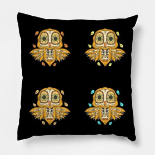 Colorful Yellow Orange Beige Yellow Blue Owl Day of the Dead Skeleton Pillow