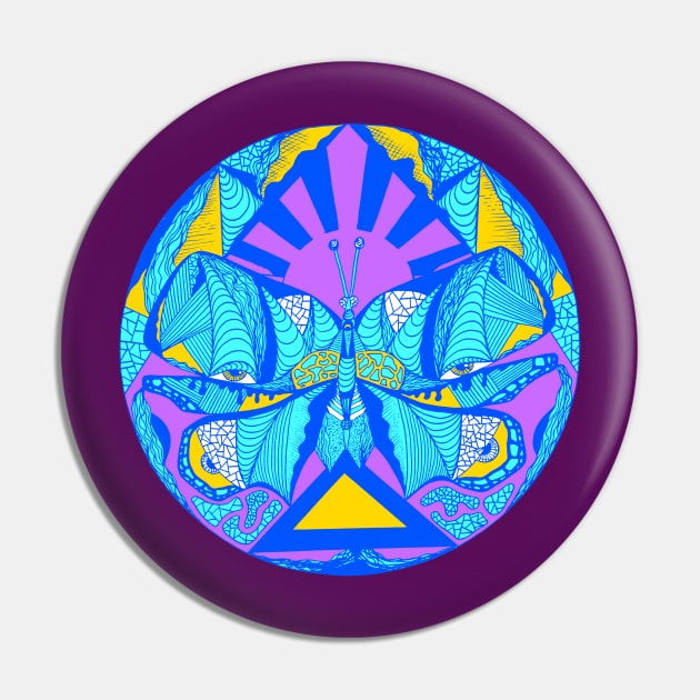 Neon Blue Sunrise Abstract Butterfly Pin by kenallouis