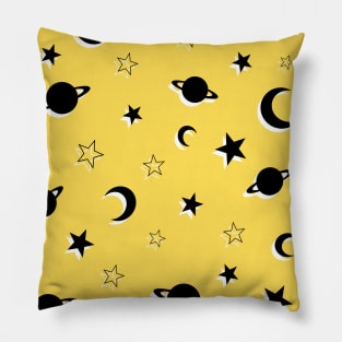 Planets, Stars and Moons on Bright Yellow Pillow