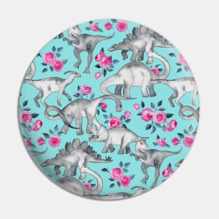 Dinosaurs and Roses – turquoise blue Pin