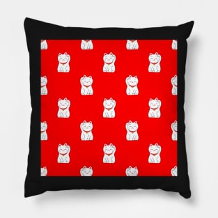 Cute watercolor cat pattern, maneki-neko Pillow