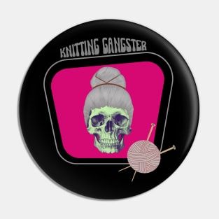 Knitting gangster skull Pin