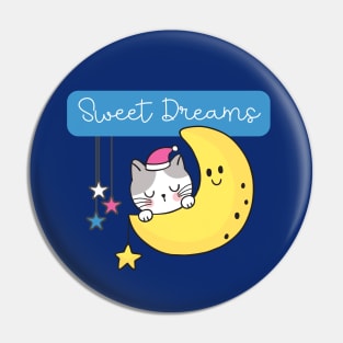 Sweet Dreams Sleeping Cat on Moon Pin