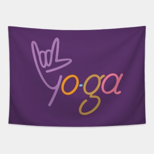 Yo Hand Gesture with Yoga Word Text Tapestry