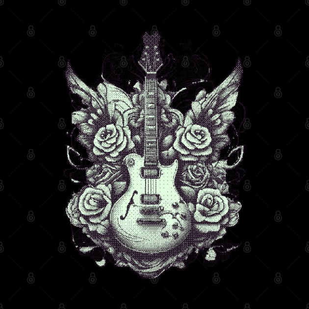 Electric guitar & roses pixel art nokia green by Bassivus