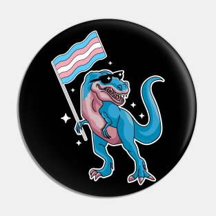 Transgender Dinosaur Trans Pride TRex Waving the Trans Flag Pin