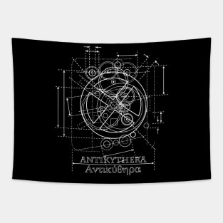 Antikythera Mechanism White Line Drawing Tapestry