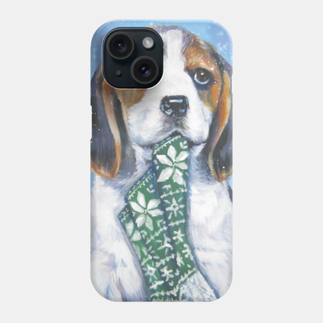 Beagle Christmas Fine Art Painting Phone Case by LASHEPARD