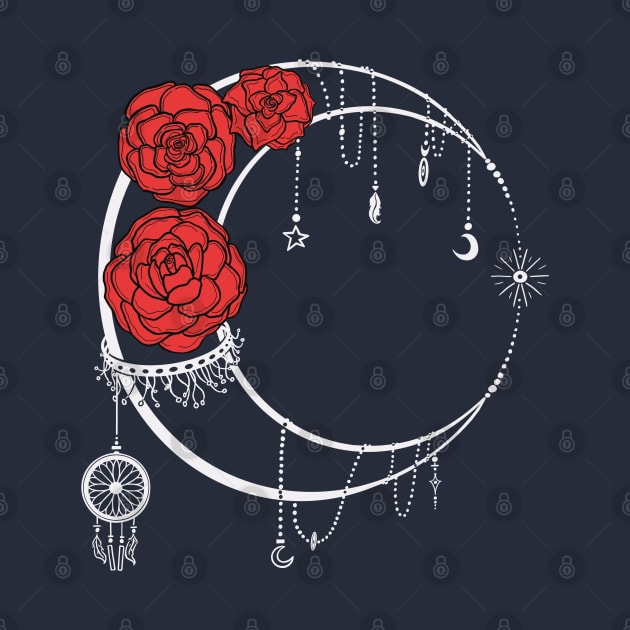 Dark Moon with Black Lines Red Roses by Kalma Kun