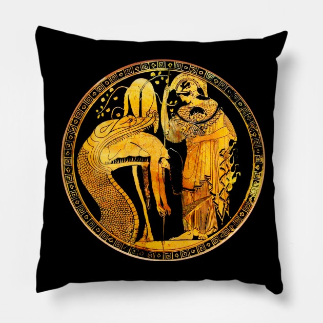 DRAGON DISGORGES THE HERO JASON AND ATHENA Ancient Greek Attic red Figure Pillow by BulganLumini