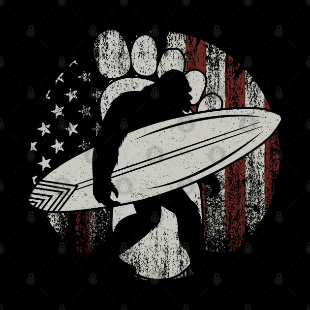 Surfing Bigfoot American Flag Retro Vintage by Tesszero