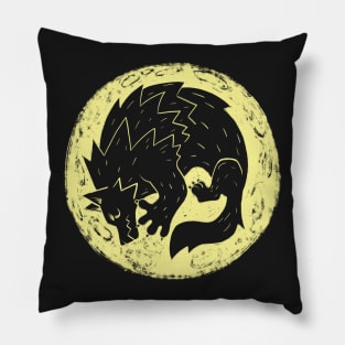 Woodcut Werewolf - Yellow Moon Pillow