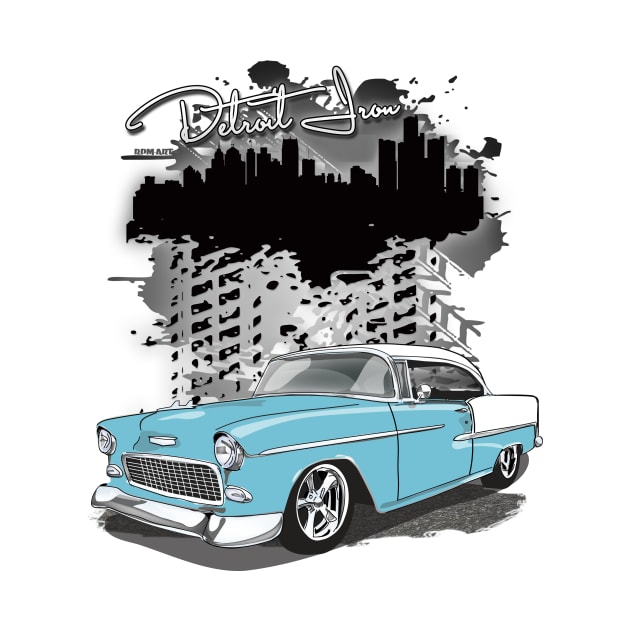 1955 Skyline Blue Chevy Bel Air Detroit Iron Print by RPM-ART