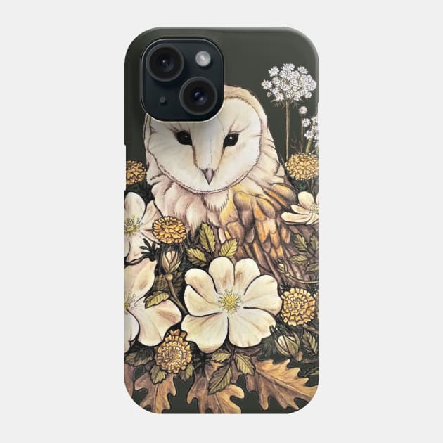 Barn owl and Wild Roses Phone Case by GnarlyBones