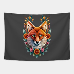 Fox and flowers tattoo style 14 Tapestry