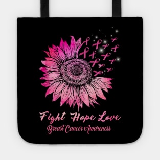 breast cancer pink sunflower love hope faith Tote