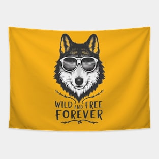 Wolf with Glasses. Wild and Free Forever. Tapestry