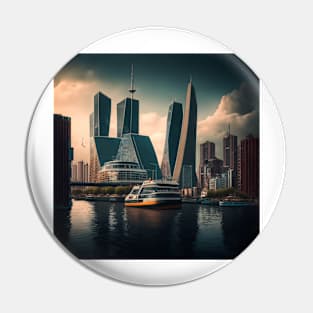 Boat with City Skyline Pin