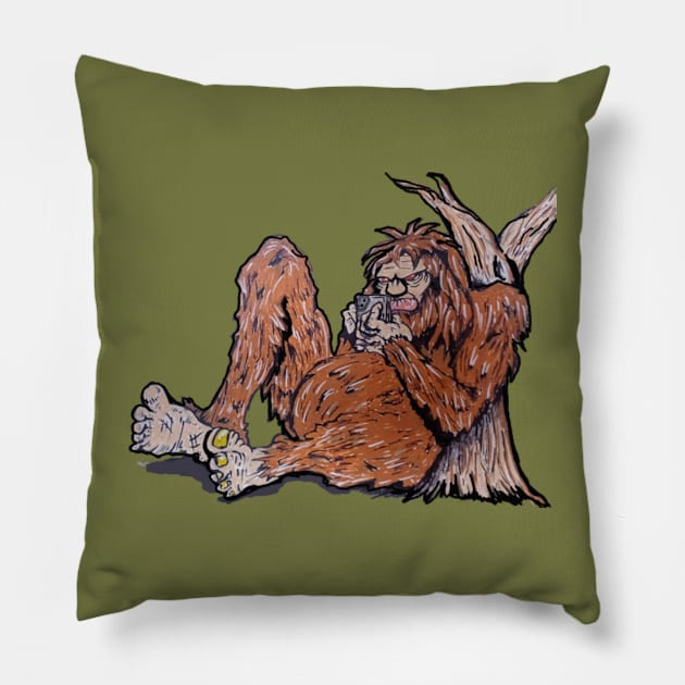 Bigfoot Checking His Texts Pillow by BigCandy540