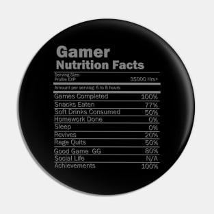 Gamer Nutrition Facts, Video Games, Video Games Lover, Nerd, Geek, Funny Gamer, Video Games Love Birthday Gift, Gaming Girl, Gaming Boy Pin