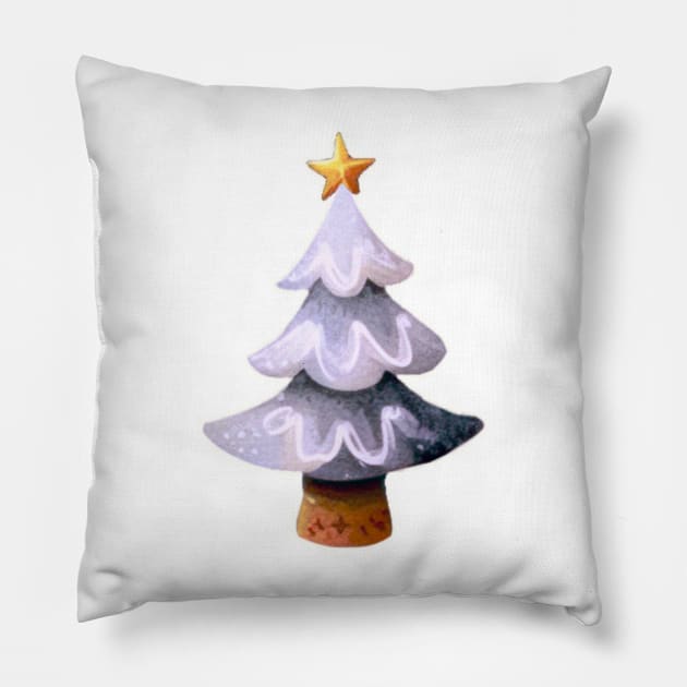 Black and White Christmas Tree with a Gold star - Watercolor Painting / Illustration Pillow by Star Fragment Designs