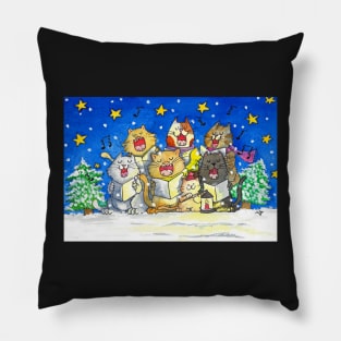 Cat Carol Singers at Night Pillow