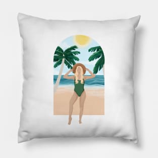 Beach Girl 3, Summertime illustration Pillow