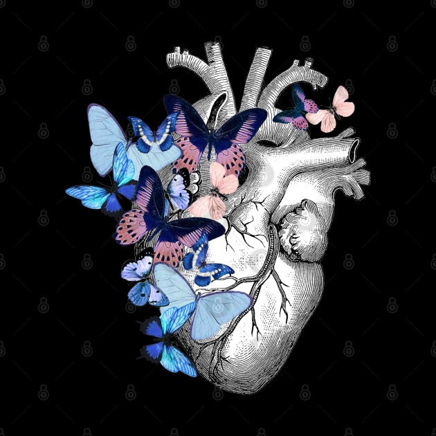 Heart Human Anatomy blue butterflies by Collagedream