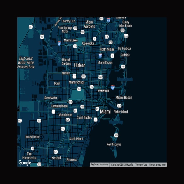 Miami dark blue map by Mapmania