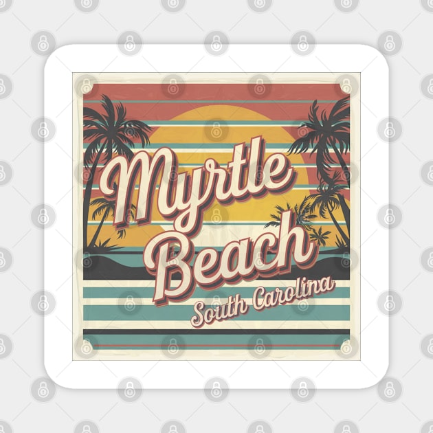 Vintage Myrtle Beach Sunset, Retro South Carolina Beach Magnet by Pixel Threads 