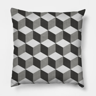 Geometric Cube Pattern - Shades of Grey Pillow