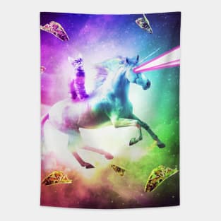 Space Cat Riding Unicorn - Laser, Tacos And Rainbow Tapestry