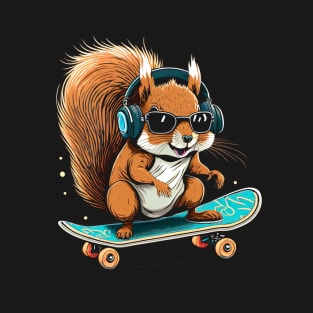 Squirrel Skateboard Lovers Funny Theme Skating Squirrels T-Shirt