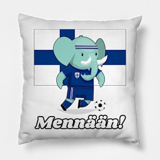 ⚽ Finland Football, Cute Elephant Kicks Ball, Mennään! Team Spirit Pillow