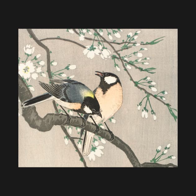 Japanese Birds - Tits on Cherry Branch by Ohara Koson by softbluehum