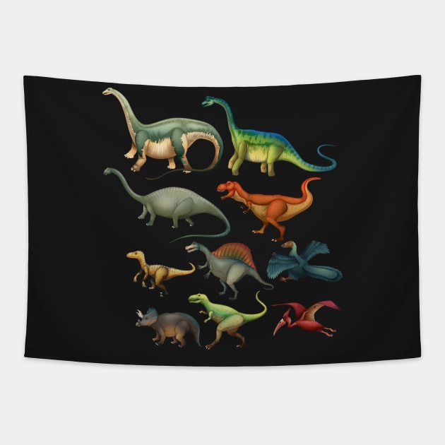 Assorted Illustrated Dinosaurs Tapestry by bluerockproducts