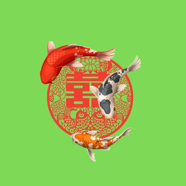 Double Happiness Koi Fish Lime Green with Red Symbol - Hong Kong Retro by CRAFTY BITCH