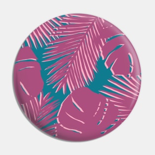 Tropical, Palm Leaves, Monstera Leaves in Magenta Pink and Teal Pin