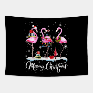 Merry Christmas Flamingo Tapestry